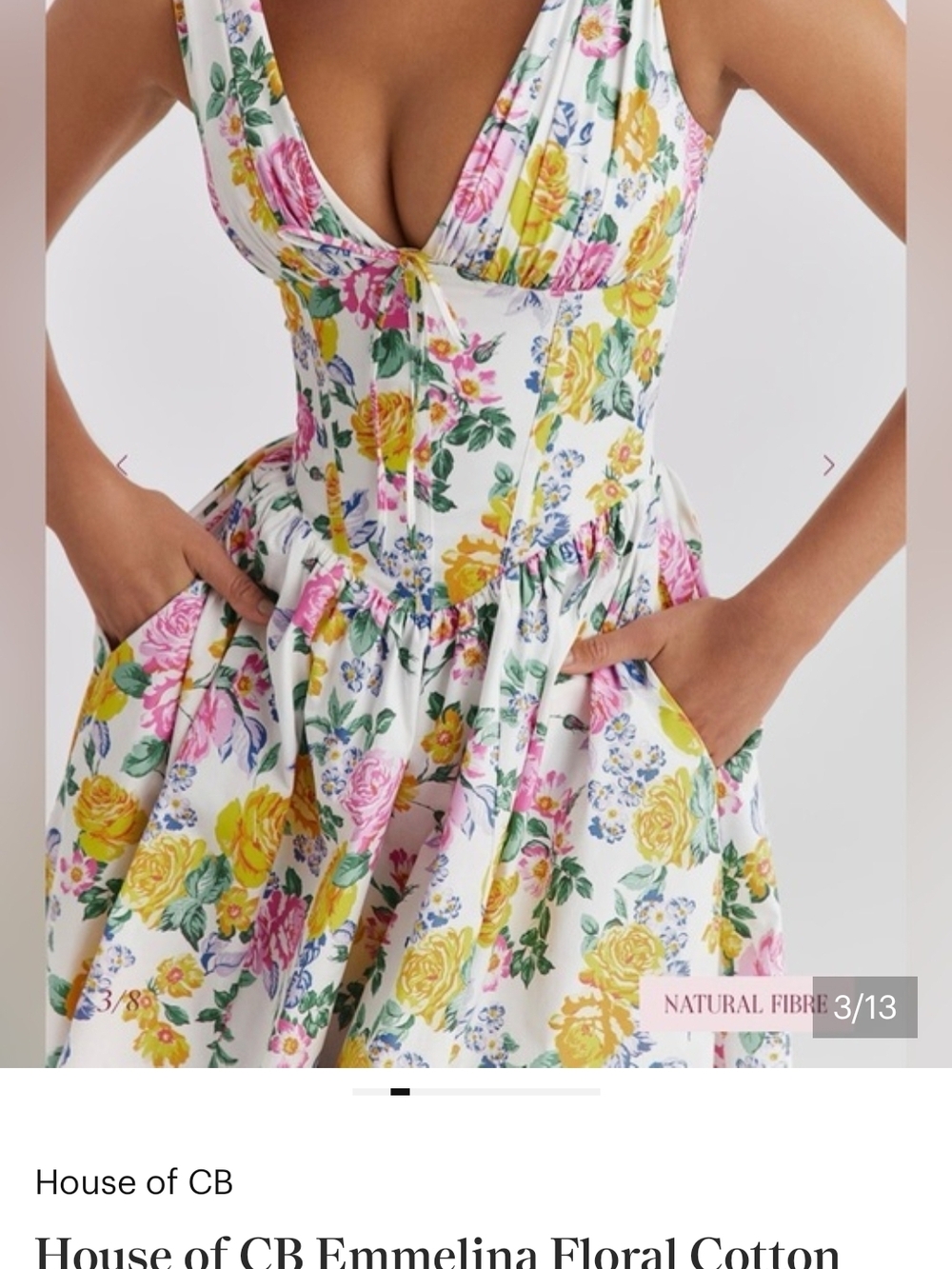 House of CB White Midi Dress with Pink & Yellow Floral Print - Picture 4 of 4